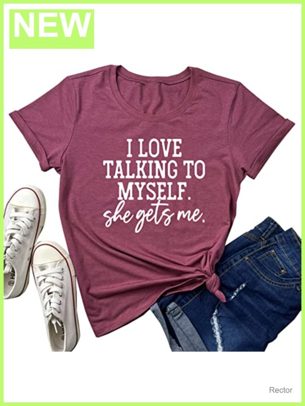 LOKFACE I Love Talking to Myself She Gets Me Graphic T-Shirt Crew Neck